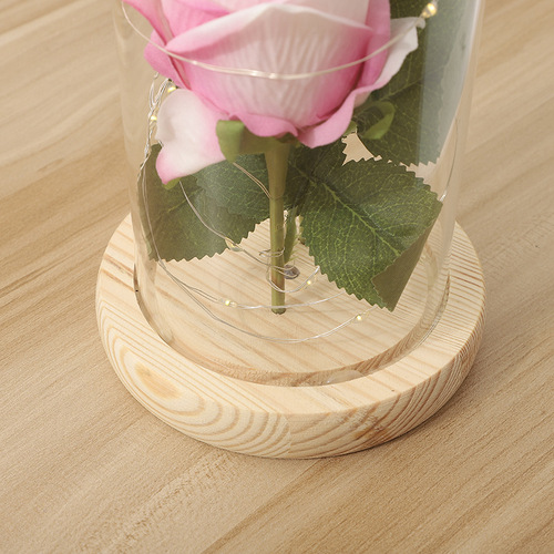 Glass cover immortal rose ornaments LED light simulation flowers creative Chinese Valentine's Day gifts wholesale