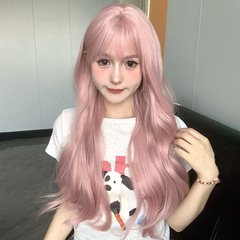 Human hair wavy bob wig for women, cherry blossom pink water wave pattern, trendy and stylish, full head coverage, suitable for summer.
