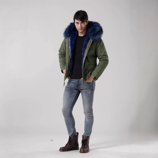 2024 European and American style men's new cotton-padded clothes plus size parker raccoon fur collar warm men's manufacturers supply