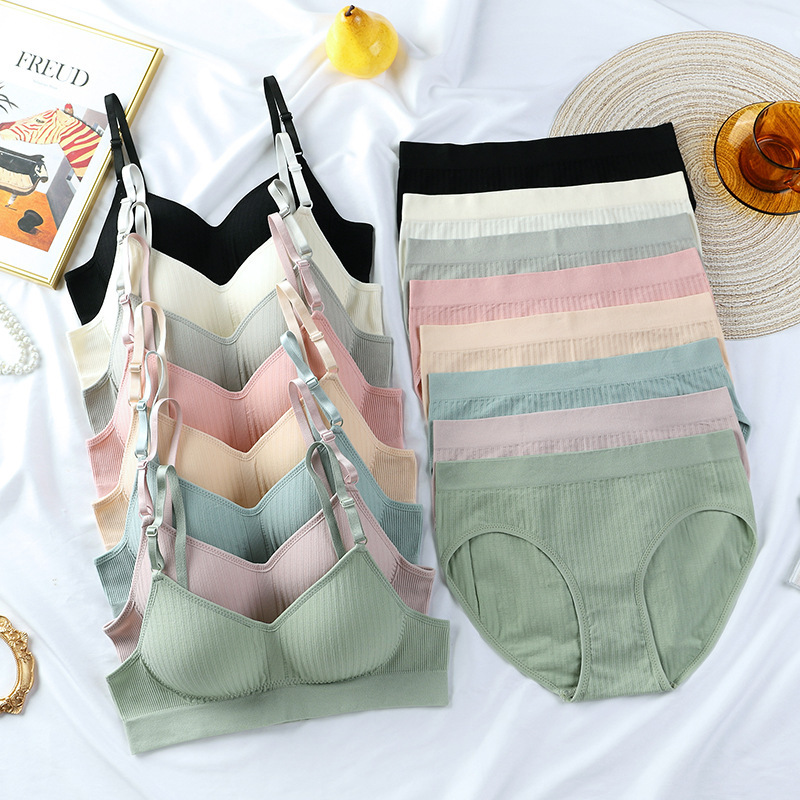 Simple Solid Color Back Button-Up Anti-Sagging Underwear Anti-Bacterial Bottom High Elastic Briefs Non-Rimmed Bra suit