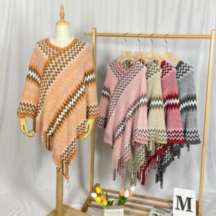 Foreign trade 2022 new European and American style cross-border shawl knitted cape shawl color matching tassel sweater women
