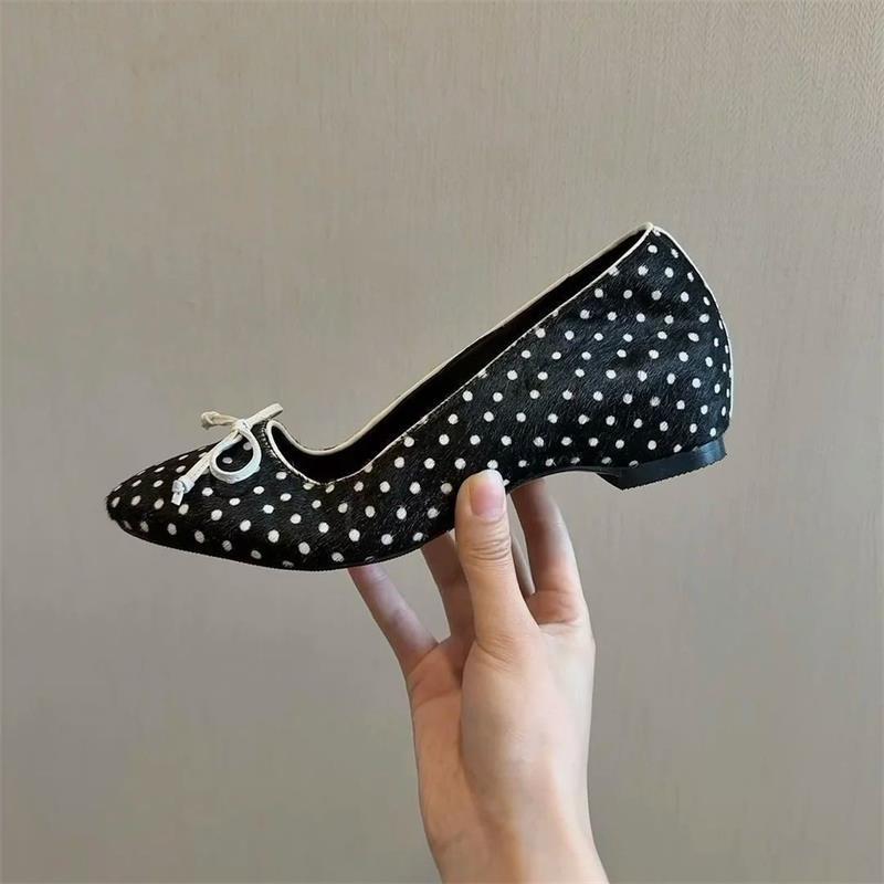 Redonda cabeza retro arco francés superficial altura zapatos de mujer zapatos de ballet de punto de onda universal
