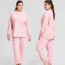 大码保暖云朵绒卫衣套装女宽松休闲上衣束脚裤两件套пижамы