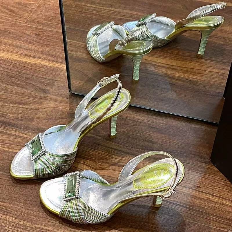 2025 New Summer Style Rhinestone Open-Toe Back Strap Rhinestone Sandals for Women to Wear Gemstone Fairy Elegant High Heels