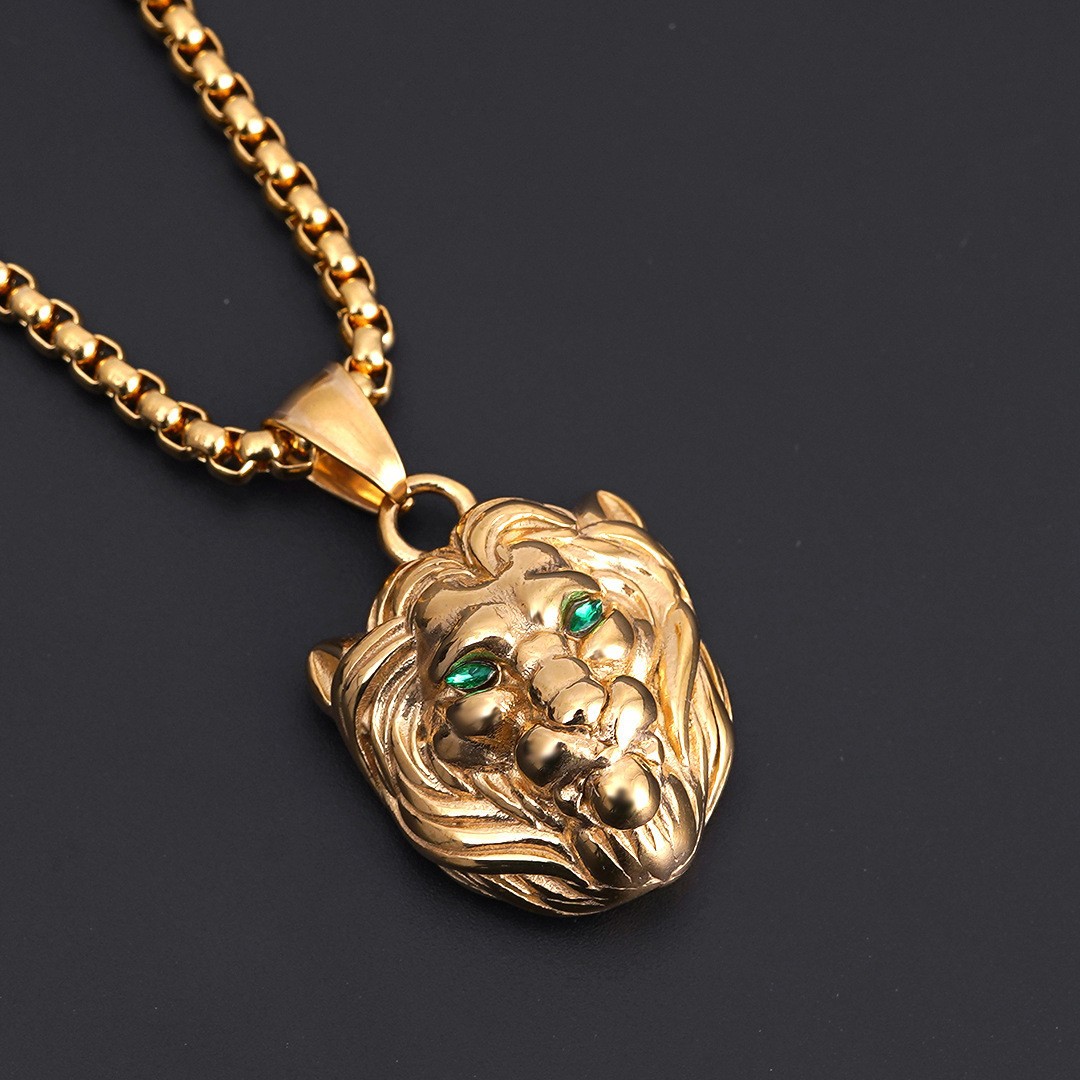 Collana con testa di leone tempestata di diamanti per ciondolo animale hip-hop placcato oro neutro da uomo_voghion.com