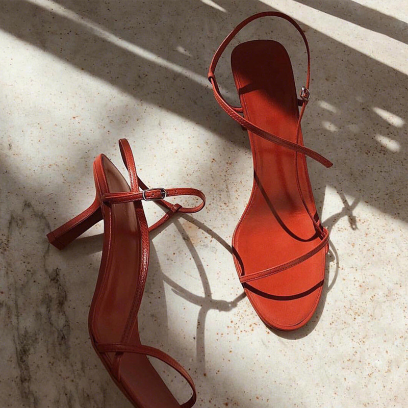 the Thin Strap French Sandals Women's 2022 Summer New Women's Shoes with Buckle Strap Stiletto Heel Open Toe Cyber Celebre High Heels row