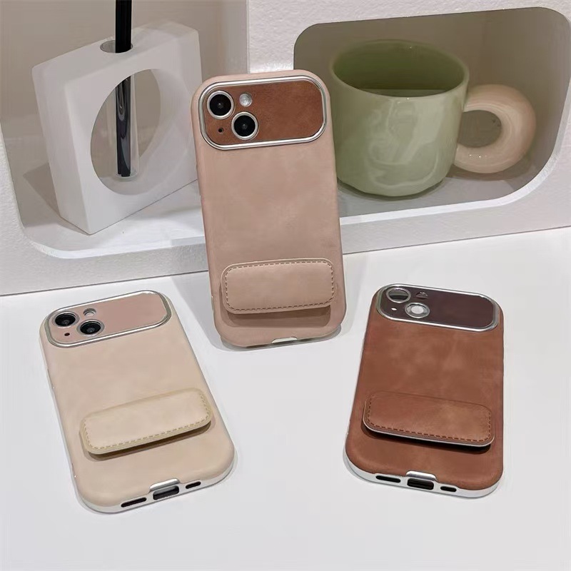 Maillard cuero de color sólido para iPhone15 soporte plegable 16ProMax funda para teléfono 13 Apple 14 hembra 16