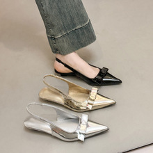 法式甜美尖头坡跟凉鞋女2025年新款蝴蝶结气质名媛风配裙子鞋凉鞋