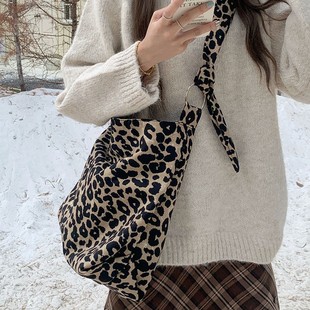 2025 Autumn and Winter New Fashion Korean Ins Style Lazy Leopard Print Women's Bag Shoulder Crossbody Large Capacity Tote Bag