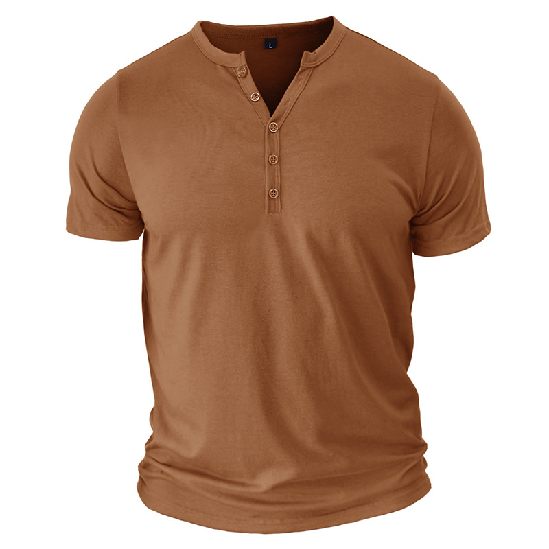 Heißer Sommer Atmungsaktive Herren Henry Kurzarm T-shirt Europäische und Amerikanische männer Taste Einfarbig T-shirt Top_voghion.com