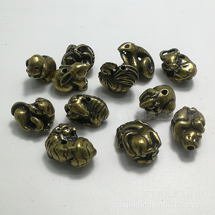 黄铜十二生肖小挂件饰品 铜12生肖吊坠鼠牛虎兔龙蛇马羊猴鸡狗猪