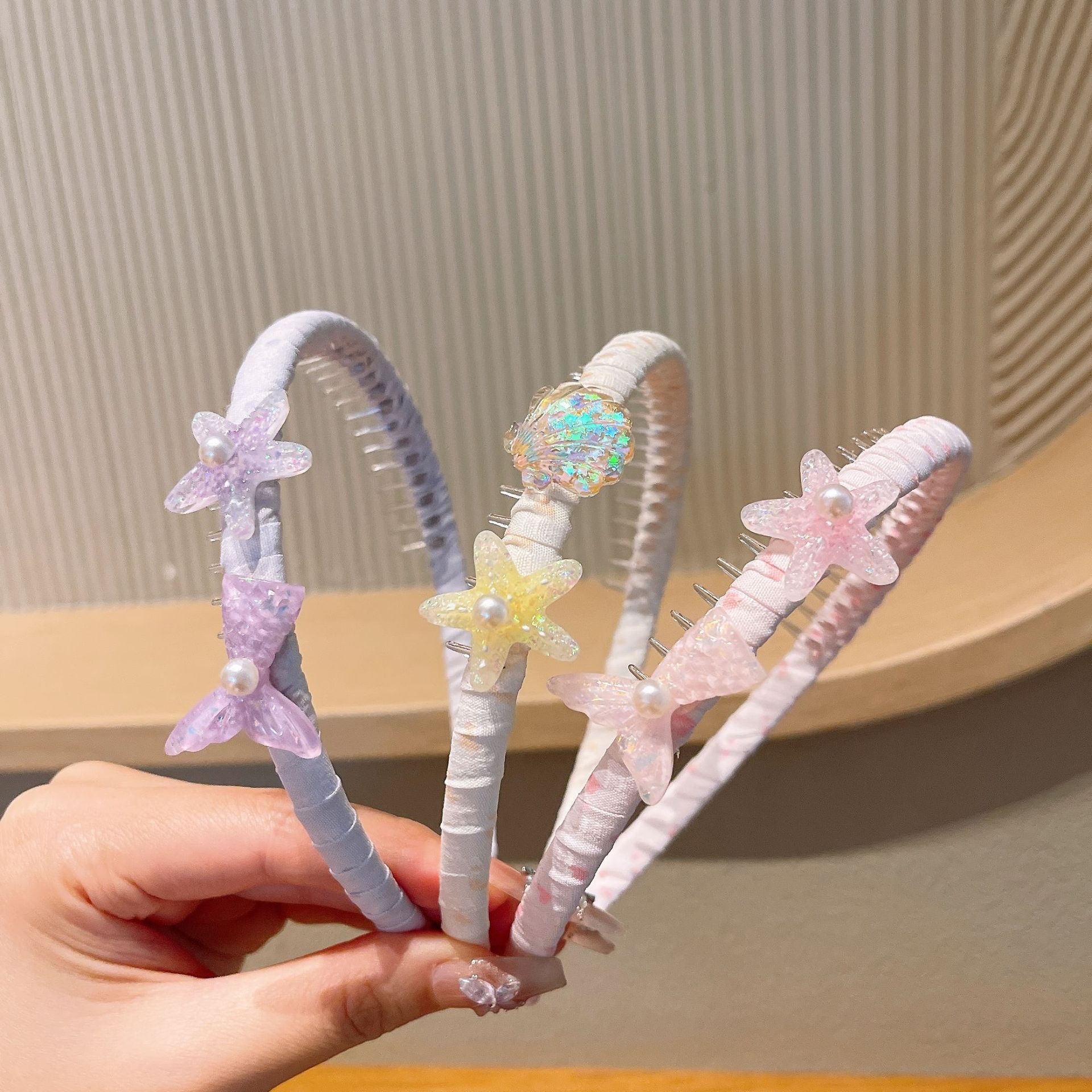 Bandera de cabello infantil estrella de mar conchas chicas lindas heladas bandera de cabello adornamiento para el cabello bebé no estrangulación antideslizante anti-rotura toque de cabello