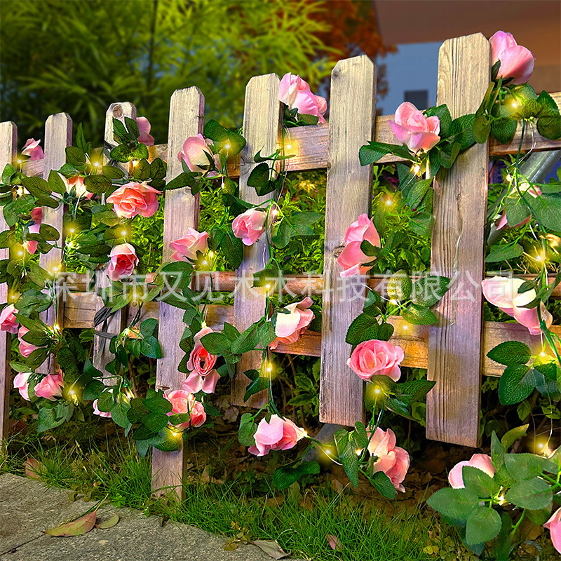 Solar Rose Vine Light String Outdoor Waterproof Courtyard Garden Decorative Light Indoor Wedding Holiday Atmosphere Arrangement Solar Rose Vine Light String Outdoor Waterproof Courtyard Garden Decorative Light Indoor Wedding Holiday Atmosphere Arrangement