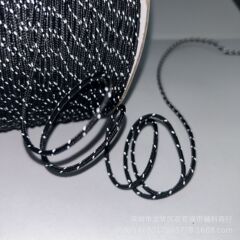 1.5mm/2.0mm反射ポリエステル丸ロープ、黒と白のドット入り、高密度ペンダントロープ、携帯電話ロープ、タグロープ