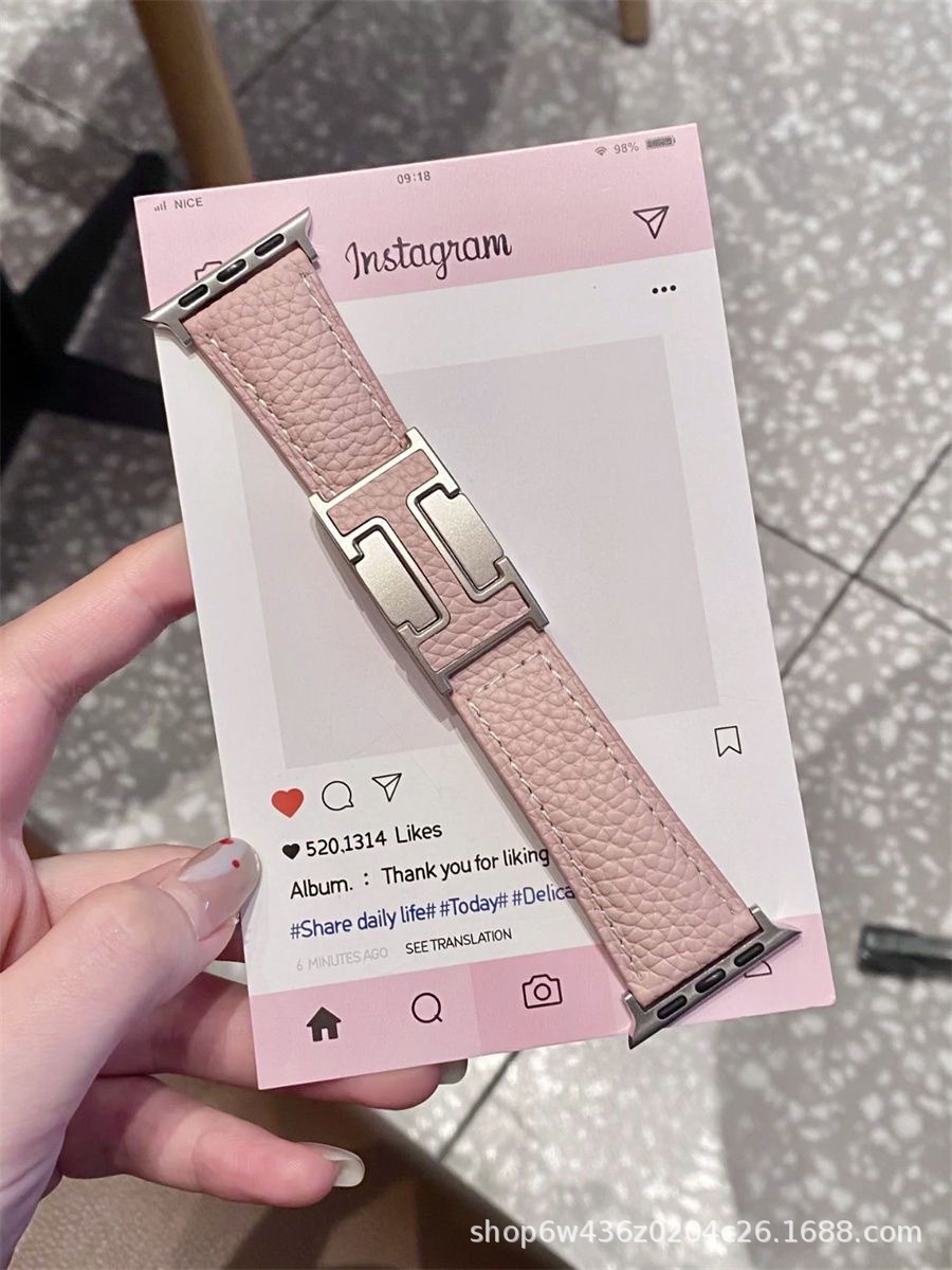 Cross-border Instagram compatible Apple Watch, Apple IWATC, litchi texture silicone leather strap S9 Comfort Ultra details Picture