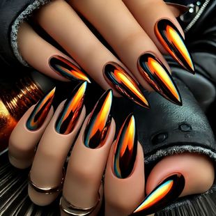 Fashion European and American Ins Style Round Toe Almond Nails Gold Electroplating Process European and American Fashion Hot Selling Fake Nail Patch Box