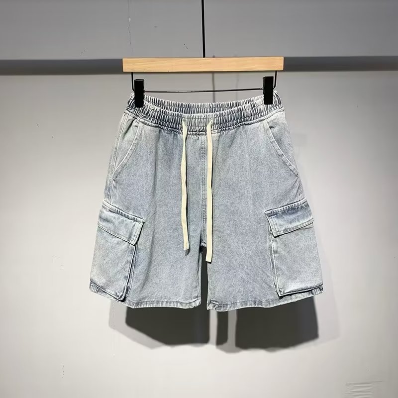 Ropa de trabajo de estilo japonés funcional elástico cintura Denim shorts hombres quinto pantalones 2022 verano nuevo casual pantalones sueltos