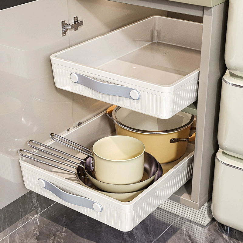 Kitchen pull-out storage rack under sink pull-out basket cabinet drawer type bowl rack dishes ultra-deep storage box artifact