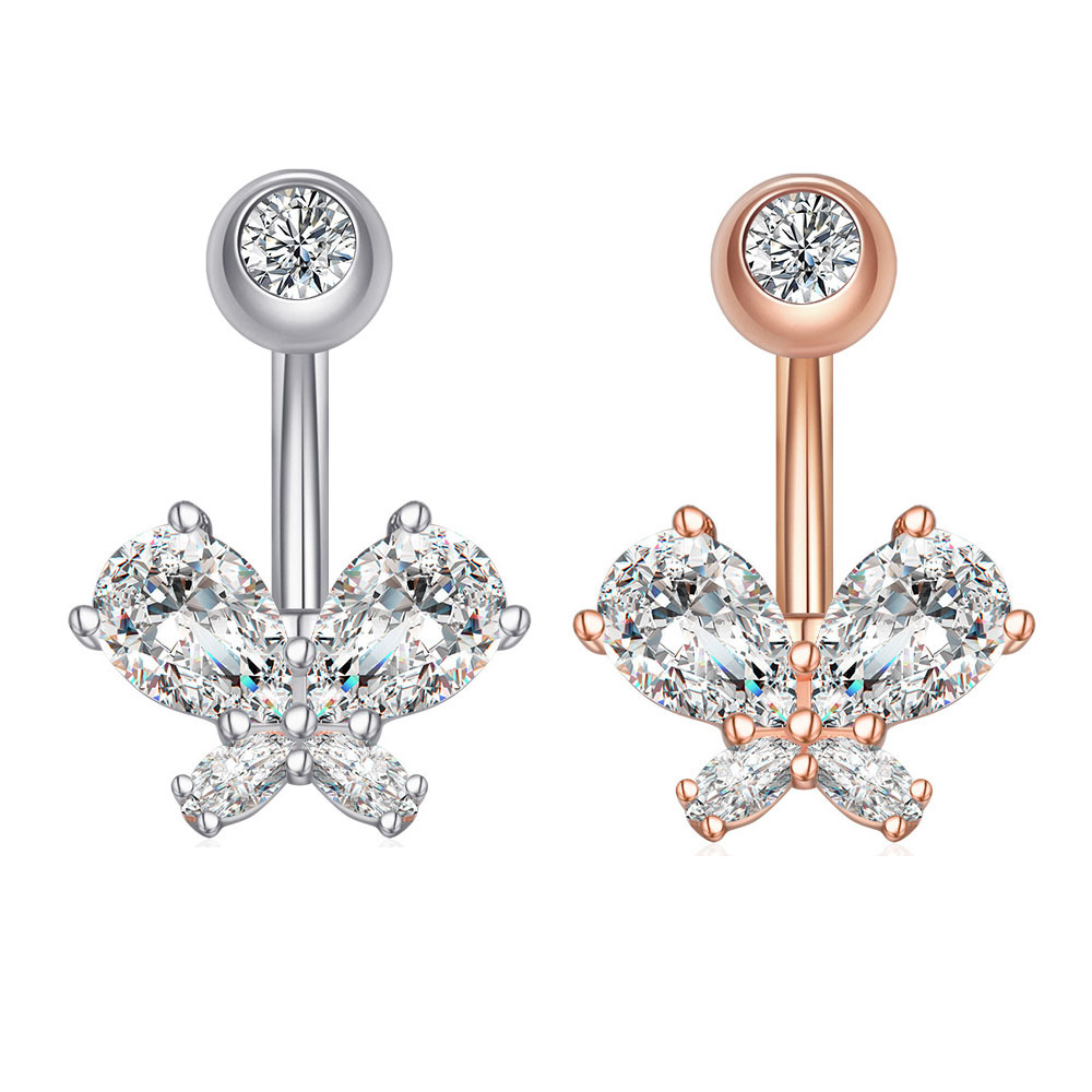 Fashion Butterfly Copper Plating Inlay Zircon Belly Ring 1 Piece
