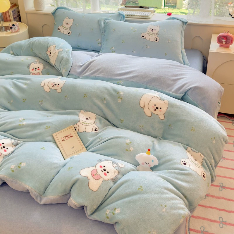 Demi-season velvet warm jeans, children's set, fleece fitted sheet, keep warm fleece duvet cover, 4 piece set, 3 piece set