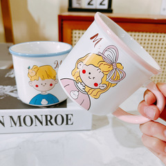 Ins cartoon creative couple cups boy girl student water cup ceramic cup mug cups for two cute breakfast cup