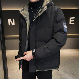 Customized Logo 2024 Winter Men's Bread Coat Thickeneded Trendyy Cotton Coat down Cotton Coat Hooded Cotton Jacket Camouflage Splicing