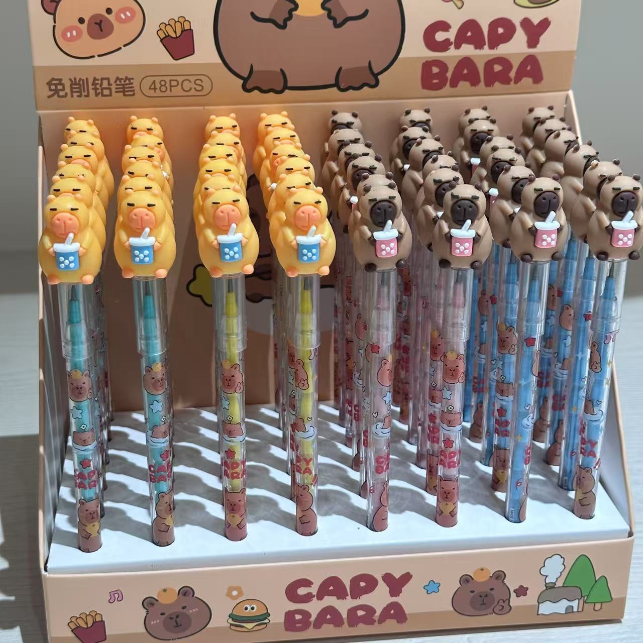 Cute lápiz de bala capibara dibujos animados sin cortar lápiz de bambú actividades estudiantes de papelería