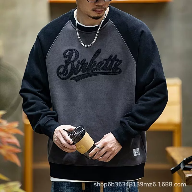 Прилив свитера мужской весенний и осенний круглый воротник с диким свободным верхом весной 2025 новый длинный рукав большой размер одежды