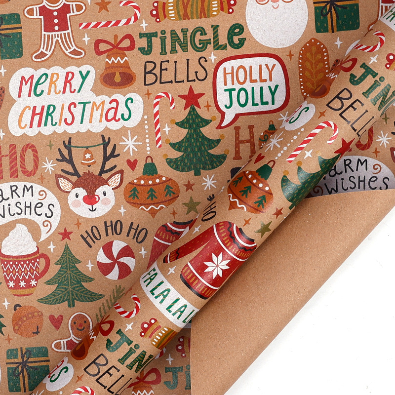 Papel de embalaje de regalos de Navidad transfronterizos Papá Noel campana flocos de nieve Papá Noel flores de embalaje de regalo