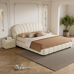 Nordic cream style shell petal fabric bed ins Internet celebrity princess style master bedroom large double wedding bed lambswool bed