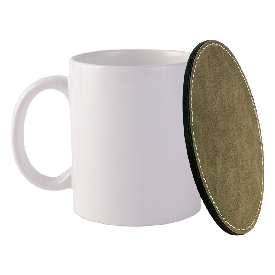 Transferencia térmica de cuero posavasos Oficina hogar montaña redonda de cuero antideslizante aislamiento térmico impermeable material de montaña al por mayor