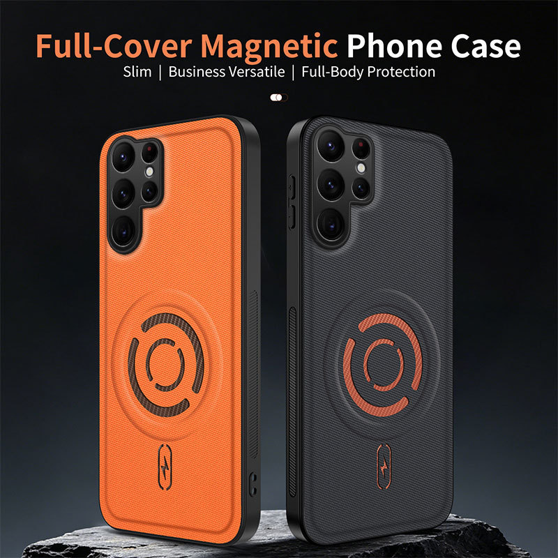 Suitable for Galaxy S26ultra phone case, tech fabric pattern, Samsung S25 magnetic leather pattern anti-drop protective cover