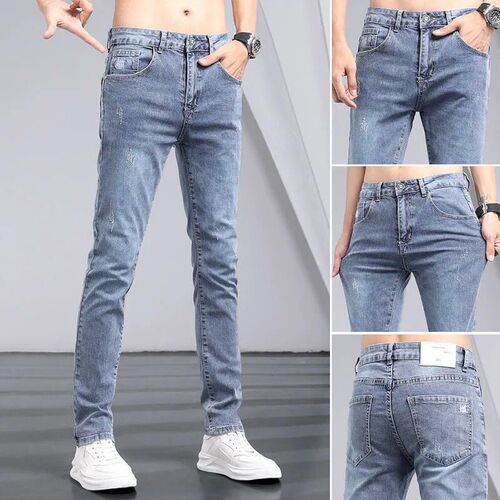 Spring and Autumn Men's Jeans Slim Straight Leg Pants Trend Brand Light Color Cool Style Breathable Casual Fashion Versatile Long Pants