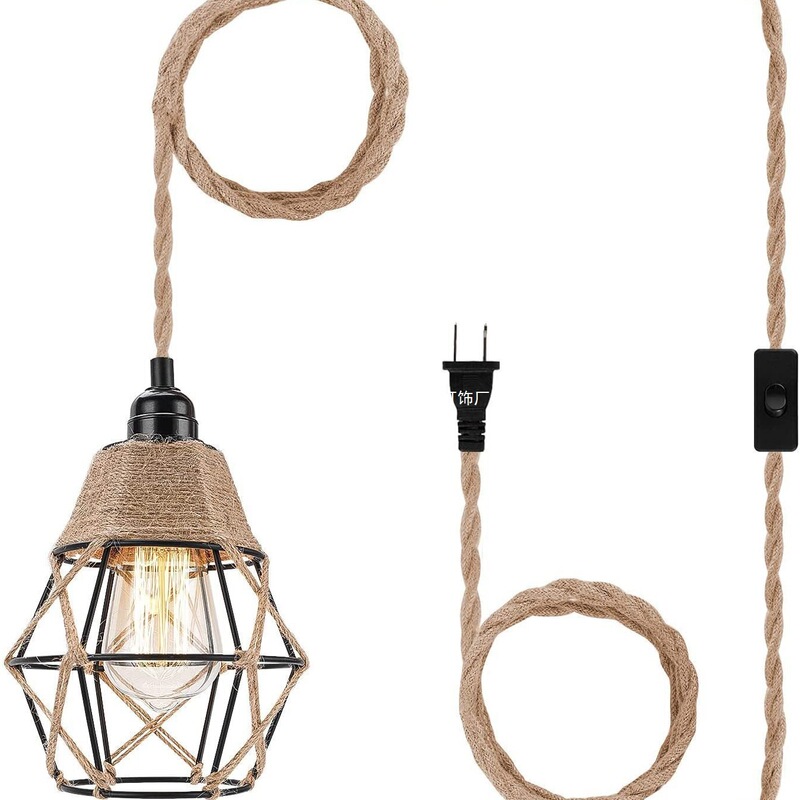 Cross-Border Amazon Industrial Plug-In Chandelier with Plug Cord Hemp Rope Hanging Lamp Farmhouse Kitchen Island Dining Room Lamps