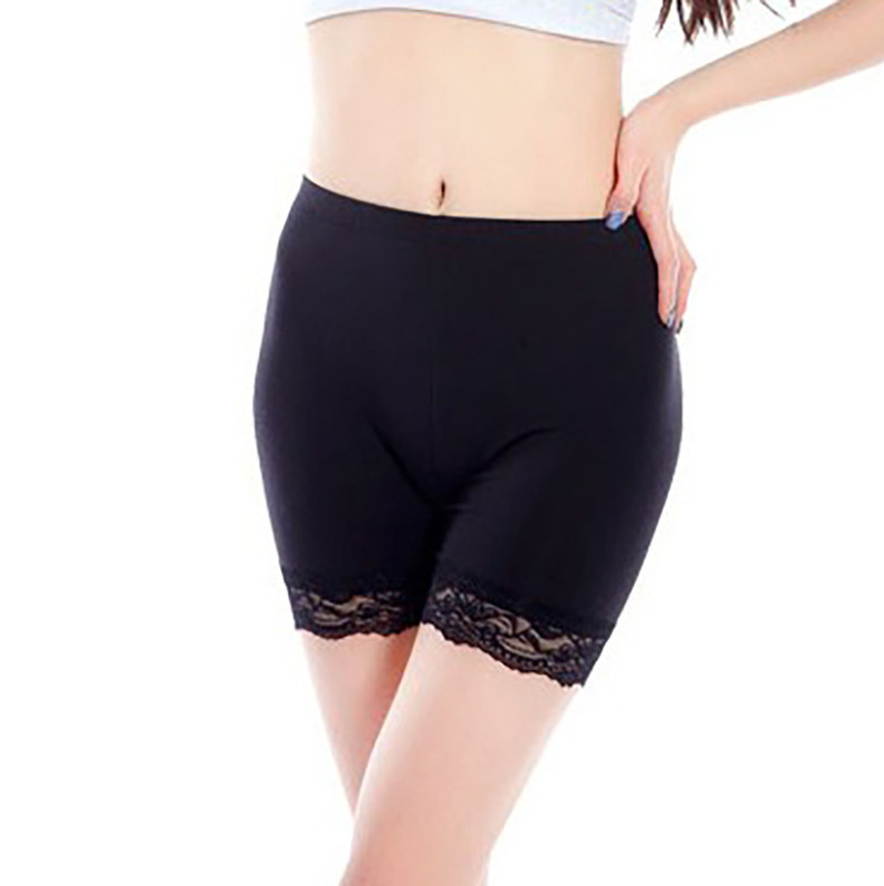 Women's Summer Leggings Anti-Exposure Safety Pants Black Breathable Lace Three-Quarter Pants