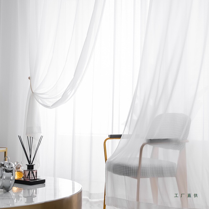 White Gauze Curtain Gauze Curtain Soft Semi-Shading Balcony Gauze Bay Window Transparent Chiffon Translucent White Sand Window Gauze Fabric