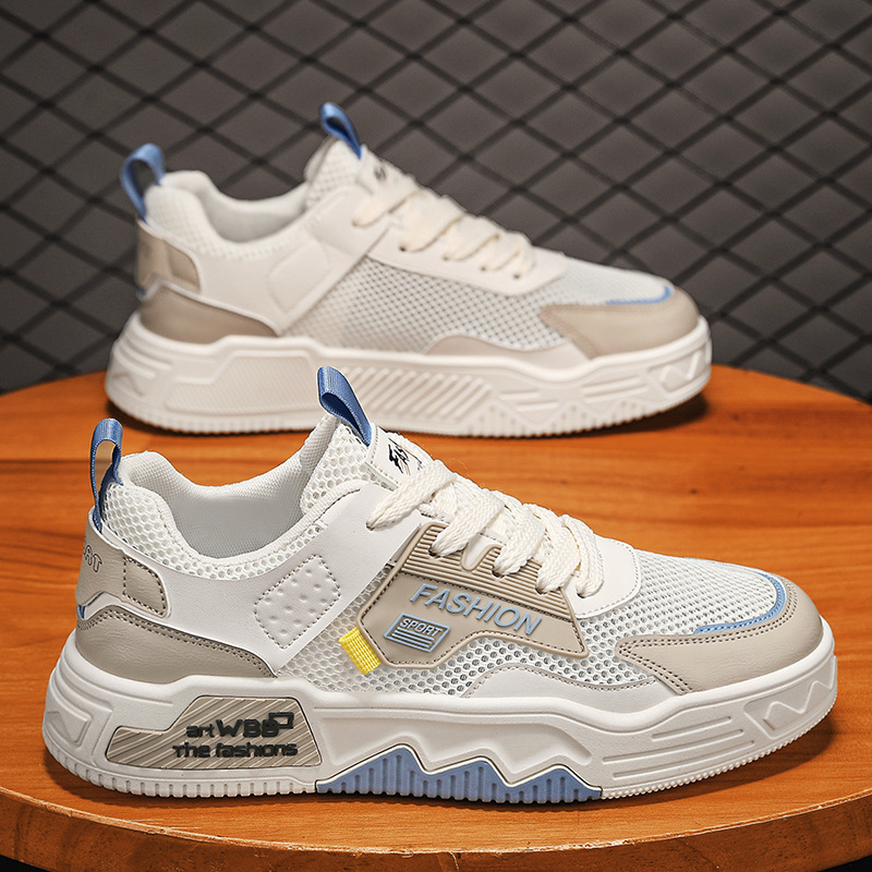 Zapatos para Hombre, Primavera 2026, Nuevas Zapatillas Deportivas Transpirables de Malla, Versátiles, Casuales, con Suela Suave, que Aumentan la Estatura, Modernas, Blancas