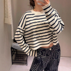 LO*WE浮雕立体压花条纹毛衣女秋冬新款高级慵懒风套头休闲针织衫