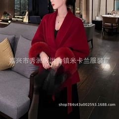 韩国绒新款环保毛袖时尚气质百搭中长款秋冬女厚皮草外套针织开衫