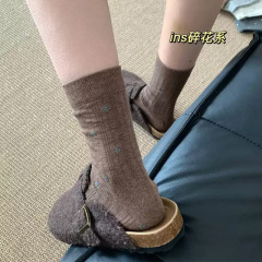 秋冬新款温柔小碎花袜子女士中筒袜ins风百搭堆堆袜长筒袜日系