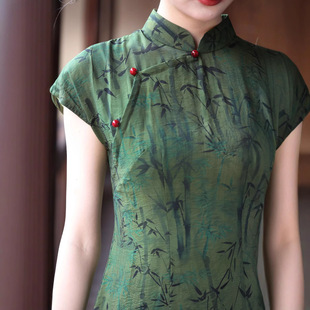 Chunxiao New Chinese Style Printed Improved Cheongsam Women's 2025 Spring New Style Retro Short-Sleeved Dress Women's Chinese Style