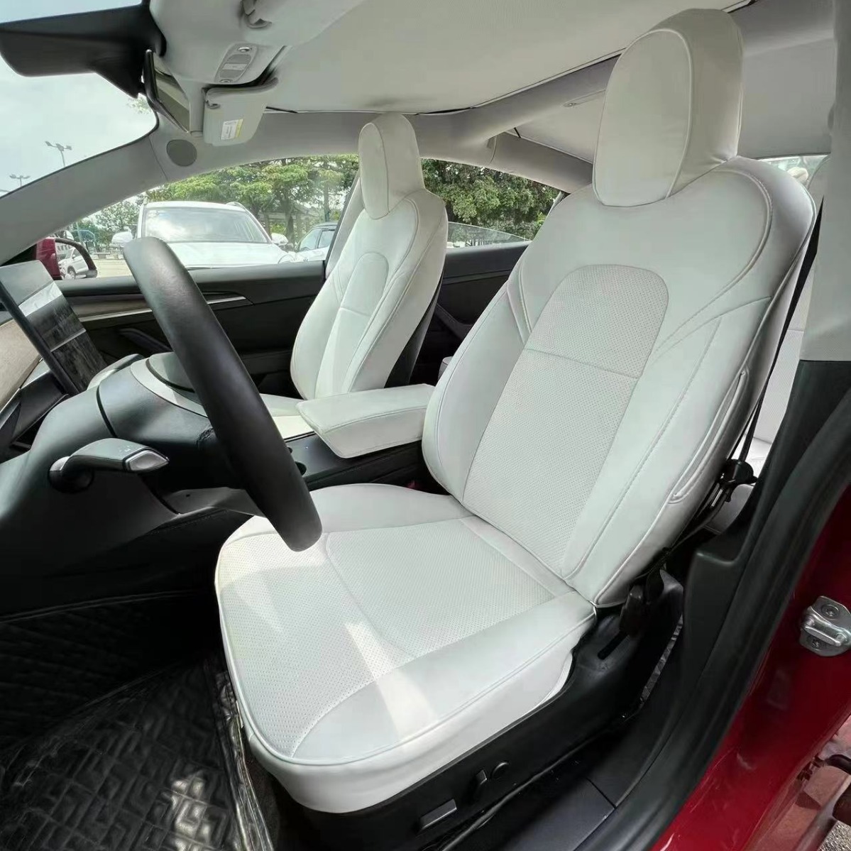 汽车座垫model3汽车坐垫专用座套modelY座垫四季汽车座椅套半包