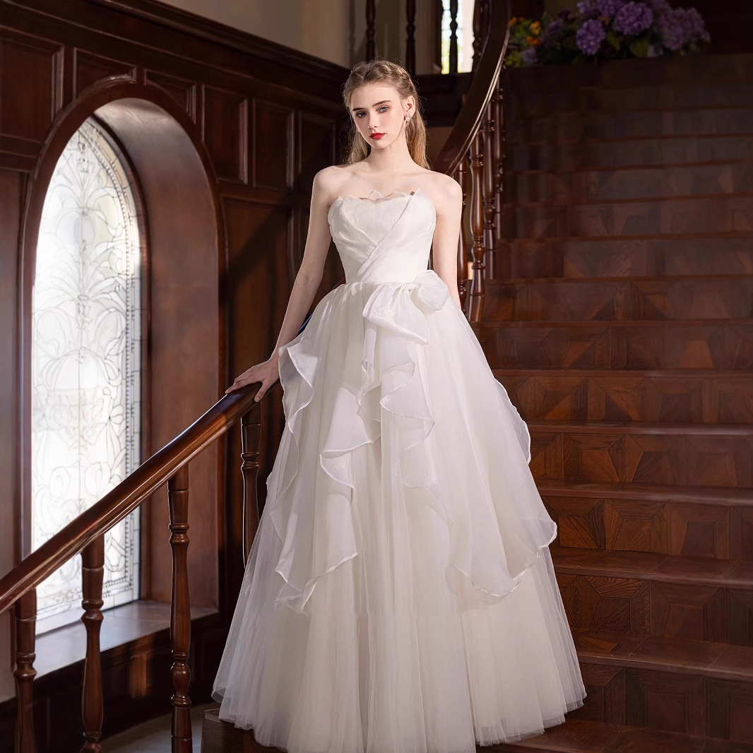 White Tube Top Light Wedding Dress French Wedding Engagement Dress High-End Coming-Of-Age Birthday High-End Accessible Luxury Princess Dress