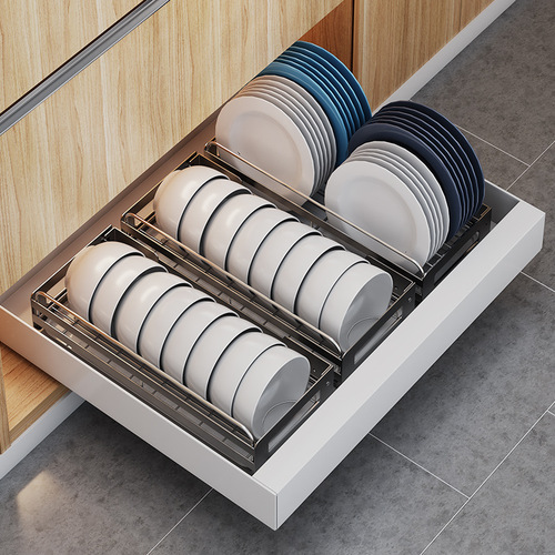 Pull basket kitchen cabinet built-in punch-free storage rack pull-out seasoning dish storage shelf drawer organizer