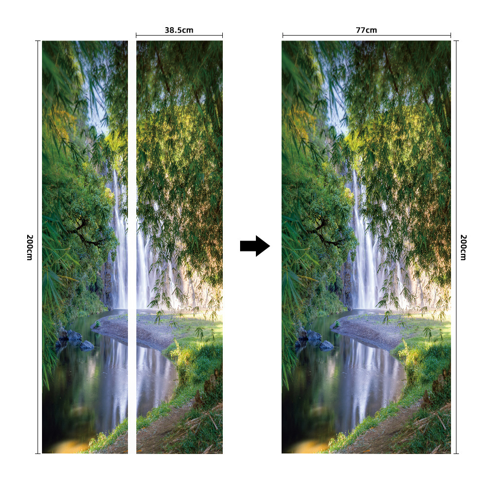 Pegatinas para puertas 3D respetuosas con el medio ambiente, autoadhesivos, fabricantes de origen al por mayor, patrones populares transfronterizos de alta definición, adhesivos para puertas impermeables, a prueba de aceite y antiincrustantes