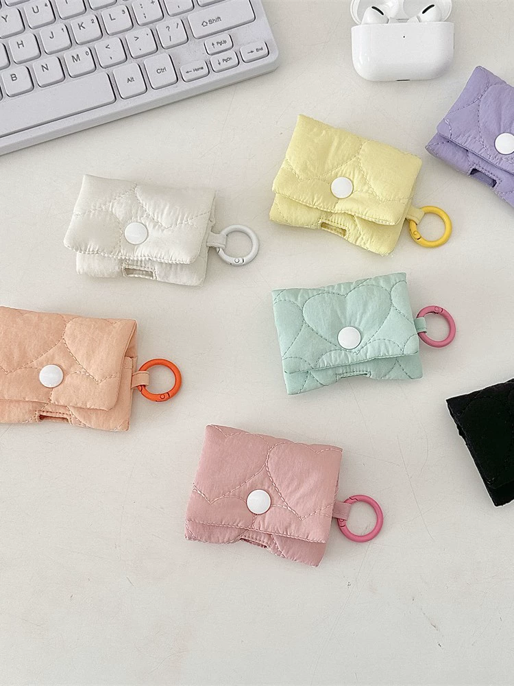 Protective AirPods Case (Apple-compatible) Quilted Keychain Pouch, Compact Bluetooth Earbud Storage