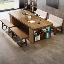 全实木大书桌柜子腿原木工作台家用客厅长方形桌子办公电脑桌