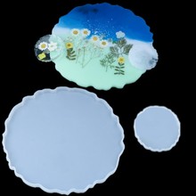 diy托盘水晶滴胶模具 杯垫镜面手工大圆波浪托盘手工制作硅胶摆台