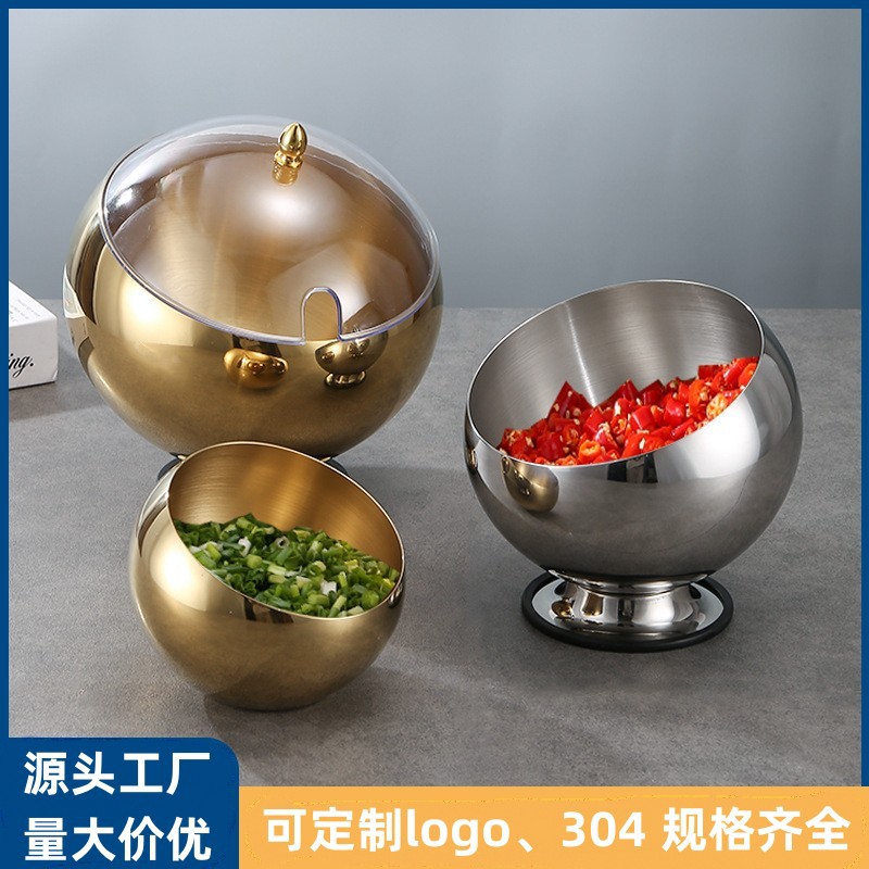 Tazón de acero inoxidable inclinado con cubierta de salsa de salsa de salsa de salsa de sopa de lino Tazón de condimento Tazón de condimento