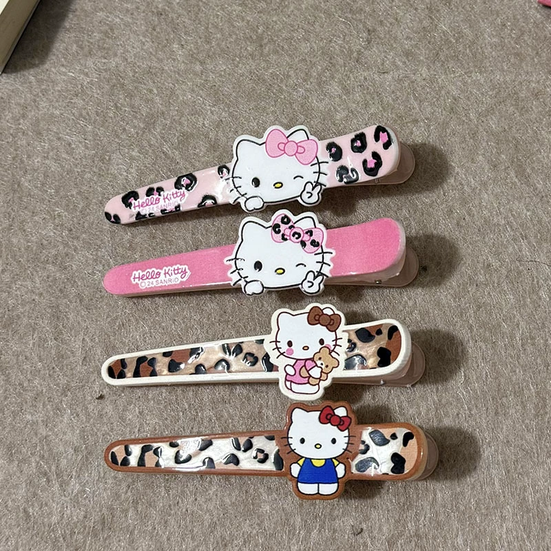 Акриловые заколки Hello Kitty, милые принты (леопард, горох, клетка), лёгкий набор из 6 штук